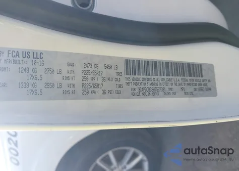 2017 Dodge Journey Sxt z USA, uszkodzony, nr VIN 3C4PDCBG3HT537331